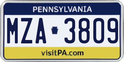 PA license plate MZA3809