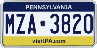 PA license plate MZA3820