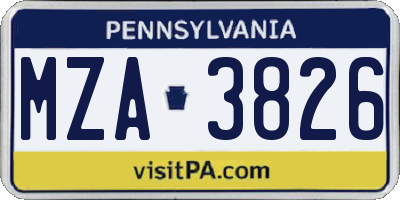 PA license plate MZA3826