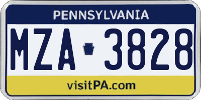 PA license plate MZA3828