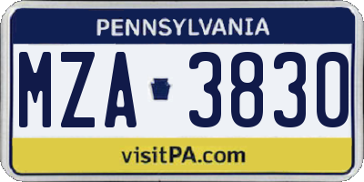 PA license plate MZA3830