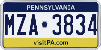 PA license plate MZA3834