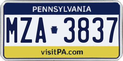 PA license plate MZA3837