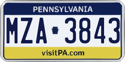 PA license plate MZA3843