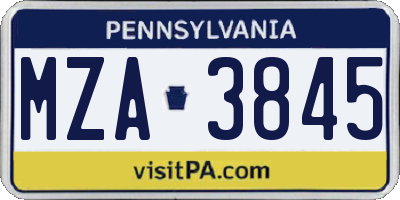 PA license plate MZA3845