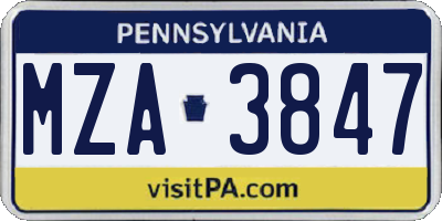 PA license plate MZA3847