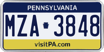 PA license plate MZA3848