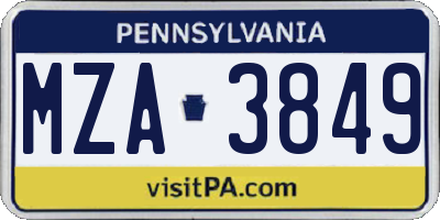 PA license plate MZA3849