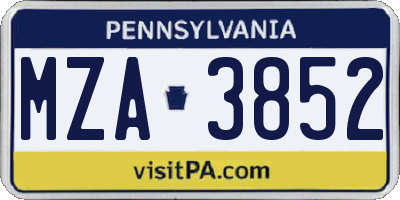 PA license plate MZA3852