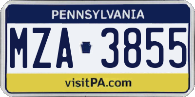 PA license plate MZA3855