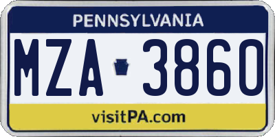 PA license plate MZA3860