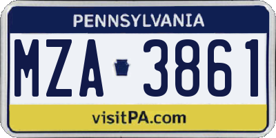 PA license plate MZA3861