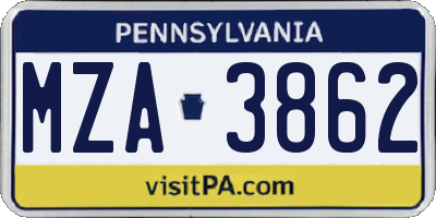 PA license plate MZA3862