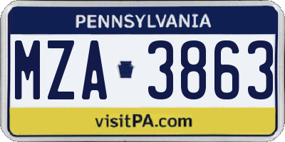 PA license plate MZA3863