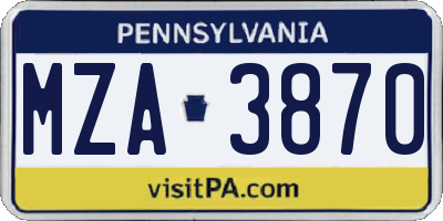 PA license plate MZA3870