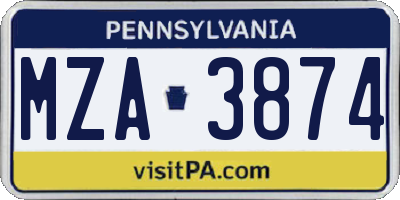 PA license plate MZA3874