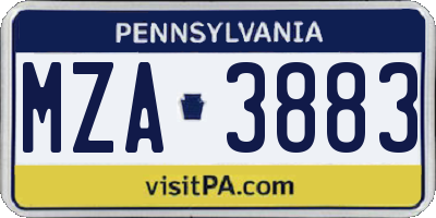 PA license plate MZA3883