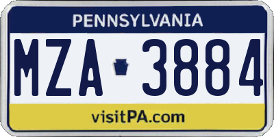 PA license plate MZA3884