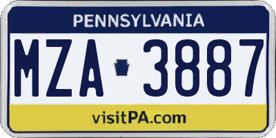 PA license plate MZA3887
