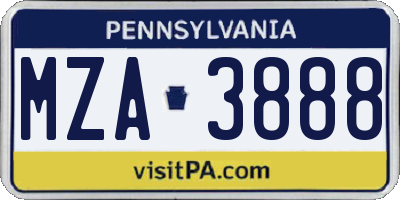 PA license plate MZA3888