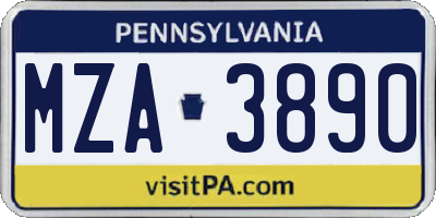 PA license plate MZA3890