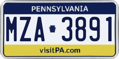 PA license plate MZA3891