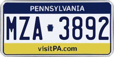 PA license plate MZA3892