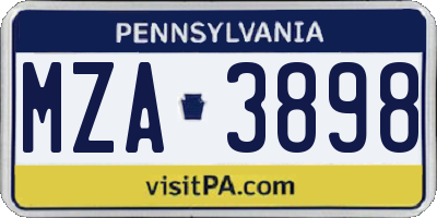 PA license plate MZA3898