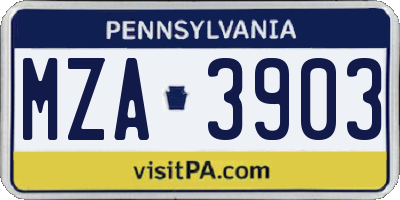 PA license plate MZA3903
