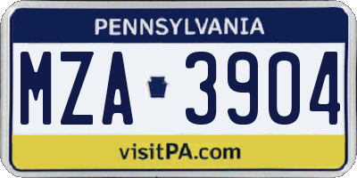 PA license plate MZA3904