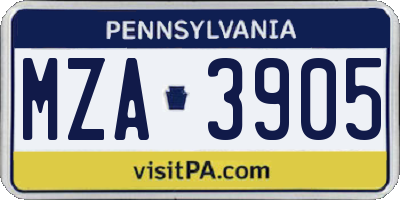 PA license plate MZA3905