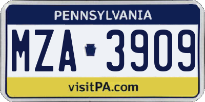 PA license plate MZA3909