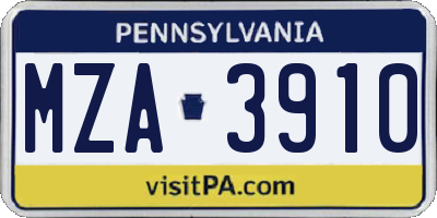 PA license plate MZA3910