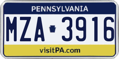 PA license plate MZA3916