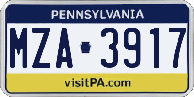 PA license plate MZA3917