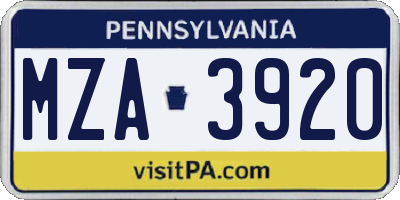 PA license plate MZA3920