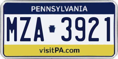 PA license plate MZA3921