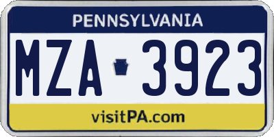 PA license plate MZA3923