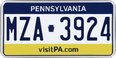 PA license plate MZA3924