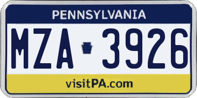 PA license plate MZA3926