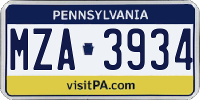 PA license plate MZA3934