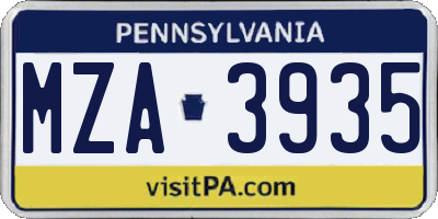 PA license plate MZA3935