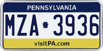 PA license plate MZA3936
