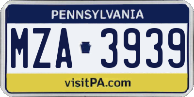 PA license plate MZA3939