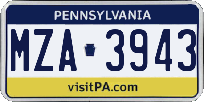 PA license plate MZA3943