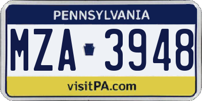 PA license plate MZA3948