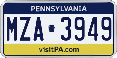 PA license plate MZA3949