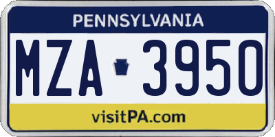 PA license plate MZA3950