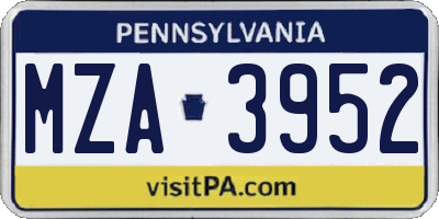 PA license plate MZA3952