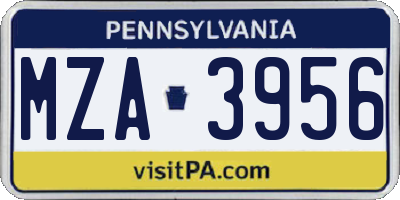 PA license plate MZA3956
